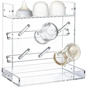 Acrylic Clear Baby Bottle Drying Rack with 2 Tiers – Space-Saving Vertical Baby Bottle Holder Organizer – Countertop Bottle Dryer Stand for Pacifiers 53%OFF