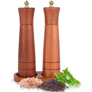 8英寸(可调粗细/带托盘)木质盐胡椒研磨器套装 50%OFF