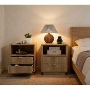 竖条纹双床头柜套装（2件套/带抽屉和储物隔板 50%OFF