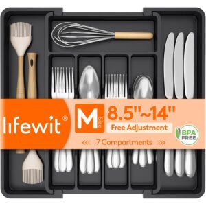Lifewit Expandable Silverware Organizer, Plastic Utensil Tray for Kitchen Drawer, BPA Free Flatware Cutlery Holder, Space-Saving Storage for Spoons Forks Knives, 8.5-14 x 12 x 1.5 inch, Black  -70%