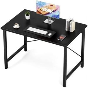 小型电脑办公桌 40 英寸 学生学习、写作、工作用桌 有金属框架 木质桌面 现代简约风格 家居卧室用电脑桌 - 黑色 25%OFF