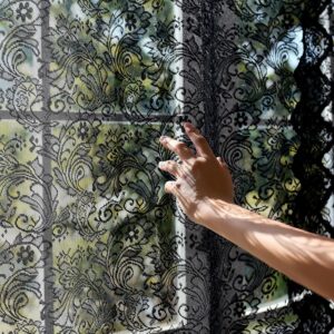 Draphelle 2 Panels Vintage Black Lace Curtains 45 inches Long, Romantic Semi Sheer Floral Lacy Curtains for Bathroom Room, Elegant Window Drapes for Kitchen  -50%