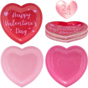 24 Pcs Happy Valentine's Day Plates - Red Pink Heart Shaped Paper Plates, Disposable Love Heart Dinner Dessert Plate Tableware for Valentines Day Anniversary Wedding Party Supplies, 7.5 x 7.5 Inch  -46%