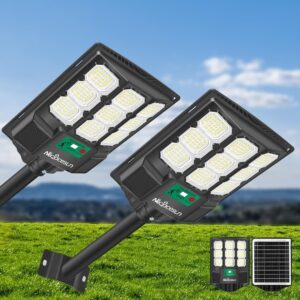 Mcfacesun Solar Lights Outdoor 12000LM -6500K Solar Street Light, IP66 Waterproof Outdoor Flood Lights with Motion Sensor & Dusk to Dawn, led solared Street Light Easy Installation, Pack of 2  -50%