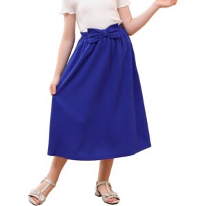 GORLYA女孩A字领结，高腰松紧带摆动裙，带口袋，适合4-14T（GOR1162,14岁，蓝色）-47%