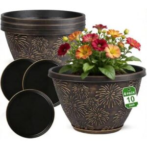 4 组 10 英寸带排水孔和底托的植物盆 50%OFF