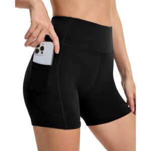 JCFSYXGS 女性瑜伽骑士短裤带口袋，柔软高腰腹部控制跑步运动短裤黑色 -50%