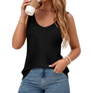 BTFBM 毛衣背心 女款 2026 春夏无袖 V 领闪亮针织基础宽松背心度假装（黑色，小码）-72%