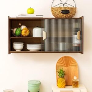 竹制壁挂餐边柜（双门可调层/酒具收纳） 50%OFF