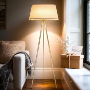 三脚架(亚麻布灯罩现代黄铜落地灯) 50%OFF