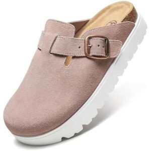 女士麂皮防滑厚底可调节带扣穆勒鞋 38%OFF