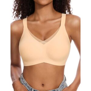 Vinfact Womens V Lace Wireless Seamless Bras No Underwire Comfort Push Up Bras Supportive Full Coverage Bralettes T Shirt Bra, Skin Color, M  -72%