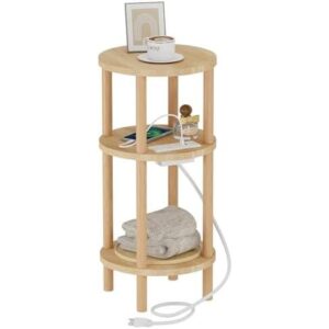 实木小圆边几(带充电站/三层窄款) 49%OFF