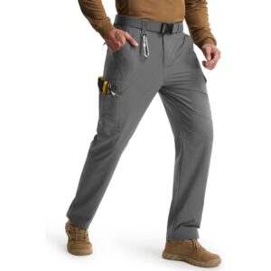 Libin Men's Work Pants Hiking Cargo Pants Water Resistant Stretch Tactical Outdoor Trousers with 9 Pockets, Grey, 32W x 30L  -50%