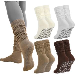 Jspupifip 4双普拉提女性防抓袜，长宽松瑜伽抓握袜  -50%