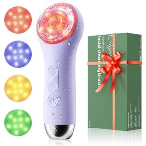 面部清洁刷——防水且可充电的洁面刷，配备4个LED柔和灯，具清洁、去角质和按摩功能，男女电动面部磨砂刷 -76%