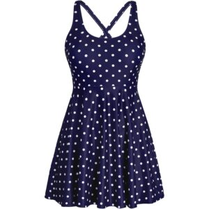 HUSKARY 大码连体泳衣 女性一件式泳装 端庄泳衣带口袋 波尔卡点 22W -50%