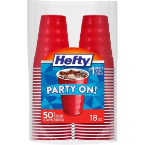 Hefty Party On 一次性塑料派对杯，50个容量，18盎司红色杯-42%