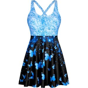 HUAKARY 女装泳装 腹部控制 Modlily 可调肩带连体泳衣 蝴蝶渐变小号 -50%