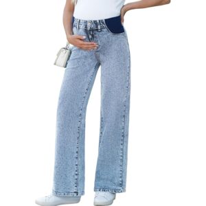 BLENCOT 女装孕妇裤宽腿孕妇牛仔裤带口袋 孕妇服装 肌炎中等 -43%