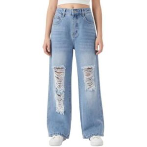 女童(宽松/高腰破洞)牛仔阔腿裤 40%OFF