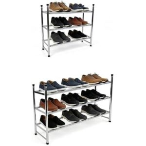 3 Tier Shoe Rack for Closet Metal Wide Retractable Stackable Shoe Storage Organizer for Closet Entryway Small Spaces 24.4 x19.69 x9 Inches 50%OFF