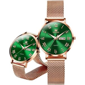 OLEVS 绿色女款表 亮面绿色表盘 金色网状表带-50%