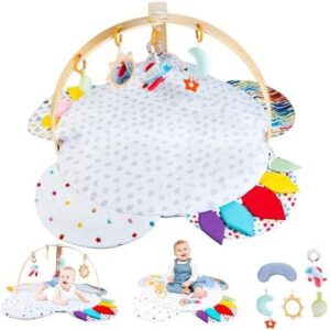 Wooden Baby Activity Gym with Detachable Sensory Toys | Montessori Developmental Play Gym for Infants | Wooden Frame Baby Toy | Foldable Baby Gym 50%OFF