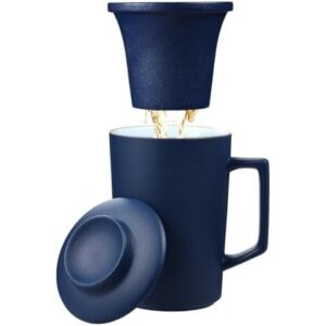 15 盎司陶瓷茶过滤杯带盖子 - 一款带有全瓷滤网的茶杯，适合冲泡散茶 52%OFF