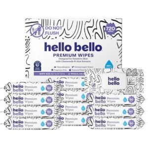 Hello Bello Premium Wipes, Designed for Sensitive Skin with Chamomile & Aloe Extracts, Playful Sketches (12 Resealable Packets = 720 Total Wipes)  -45%