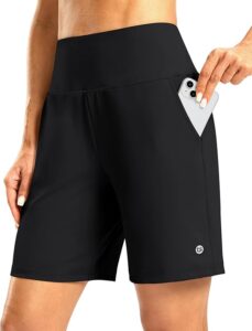 带拉链口袋的女性运动短裤 7英寸高腰弹性百慕大短裤   40%OFF