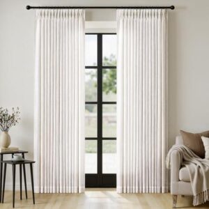 指尖褶皱厚棉质窗帘 90 英寸长 2 块 适用于客厅和卧室 50%OFF