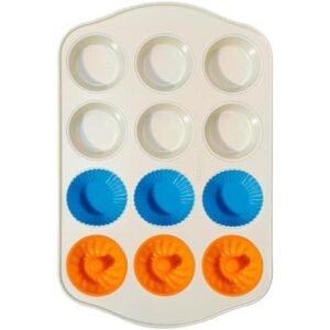 不粘松饼烤盘，配有 12 个硅胶烤杯 60%OFF