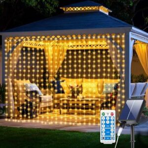 升级版太阳能窗帘灯 10x10 平方英尺 300 颗 LED 太阳能供电瀑布灯  40%OFF