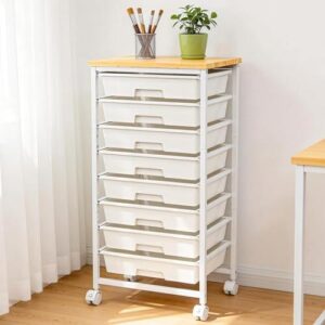 八抽屉(带木台面/可锁轮)移动储物车 35%OFF