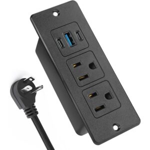 Havorbit Recessed Power Strip USB, 20W Fast Charging Furniture Outlet - 2 AC & 3 USB (2 USB-C + 1 USB-A) for Desk, Bedside, Drawer, Conference Table - Space-Saving, Easy Install, 6FT Cord, Black.  -43%