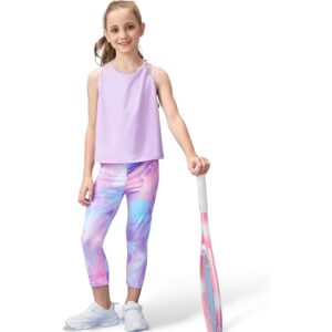Gogokids 女孩运动服锻炼套装 两件套运动套装 无袖网状背心和七分紧身裤 瑜伽裤，紫色（120/5-6岁） -50%