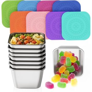 一套8个不锈钢零食盒的Kitlead，适合儿童和幼儿;零食盒;防漏可叠放小型金属食品容器，硅胶盖 -50%