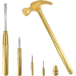 小型金属锤子和螺丝刀，6合1多功能工具锤子定螺丝刀工具（金色）-58%