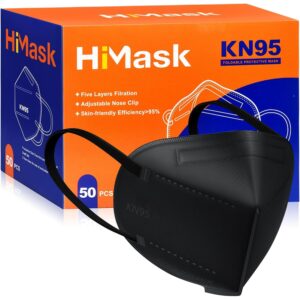 HiMask KN95口罩50件装，单独包装，5层一次性面膜黑色 -49%