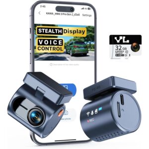 KAWA 2K Dash Cam for Cars with Voice Control - Stealth Display Tiny Dashcam Front Included 32GB Micro SD Card, Super Night Vision, 1296P QHD, G-Sensor, Built in WiFi & App Car Camera  -61%