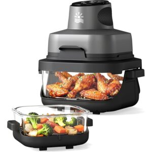 Oylus 4-in-1 Portable Glass Air Fryer - 1500W, 400°F Precise Heat, 4.2QT & 1.6QT Dual Glass Containers and Lids, Non-Toxic, Max Crisp/Bake/Air Fry/Recrisp,Microwave, Freezer & Dishwasher Safe  -46%
