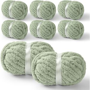 YUBAMIN 8件装 Jumbo Chenille 粗纱线，适合钩针编织、手工艺品和毯子纱线（鼠尾草绿，8件装）-50%