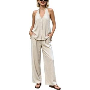 夏季两件套背心长裤套装(带扣带口袋/2件) 60%OFF