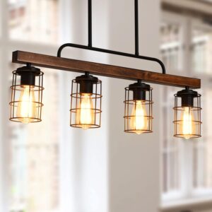 HOSENJOIN Kitchen Island Lighting,Farmhouse Dining Room Light Fixtures,Rustic Linear Pendant Lighting for Kitchen Island Dining Living Room,Black Metal & Wood  -50%