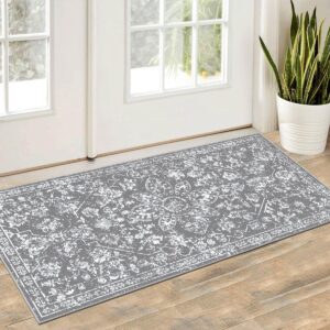 Pauwer Boho Vintage Runner Rug, 2x4 Non Slip Small Throw Rugs Doormat, Washable Soft Indoor Mat Runner Rug Small Area Rug Low-Pile Floor Carpet for Hallway Entryway Bedroom Living Room,(2'x4', Grey)  -50%