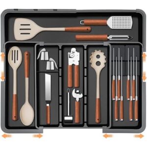 可扩展餐具收纳架(带刀架/可拆卸/黑色) 54%OFF