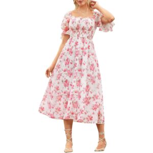 Scarlet Darkness 2026 Summer Floral Dress for Women Cottagecore Smocked Midi Dresses Beige Pink Floral M -57%