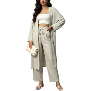 女套装(长开衫+长裤/抽绳口袋度假两件套) 60%OFF