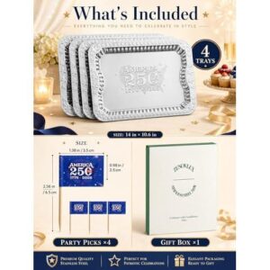 4件装美国250周年纪念 1776-2026 银质托盘附4面爱国牙签旗帜 31%OFF
